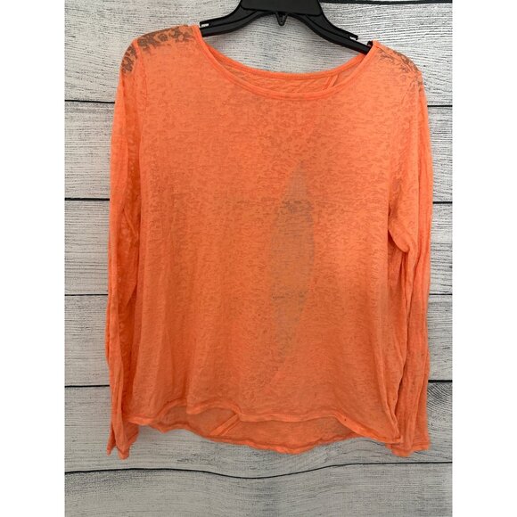 Orange Open-Back Sheer Knit Long Sleeve Top Size M - Picture 1 of 2